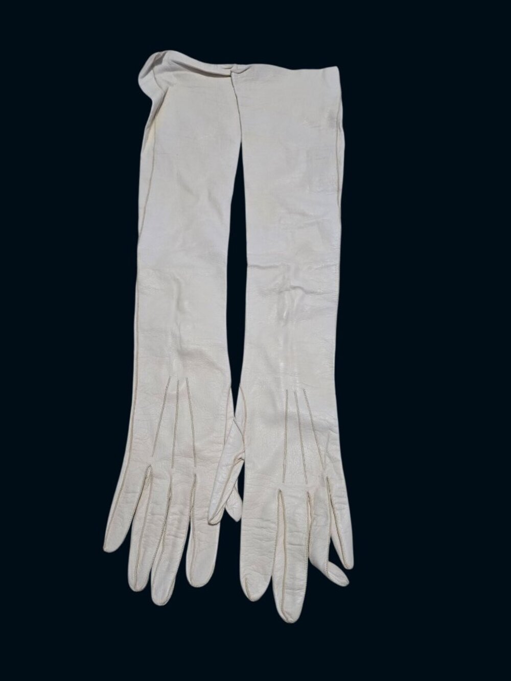 White Kid Leather Gloves 1950s Aris Paris Size 7 Opera Length Pearl Buttons